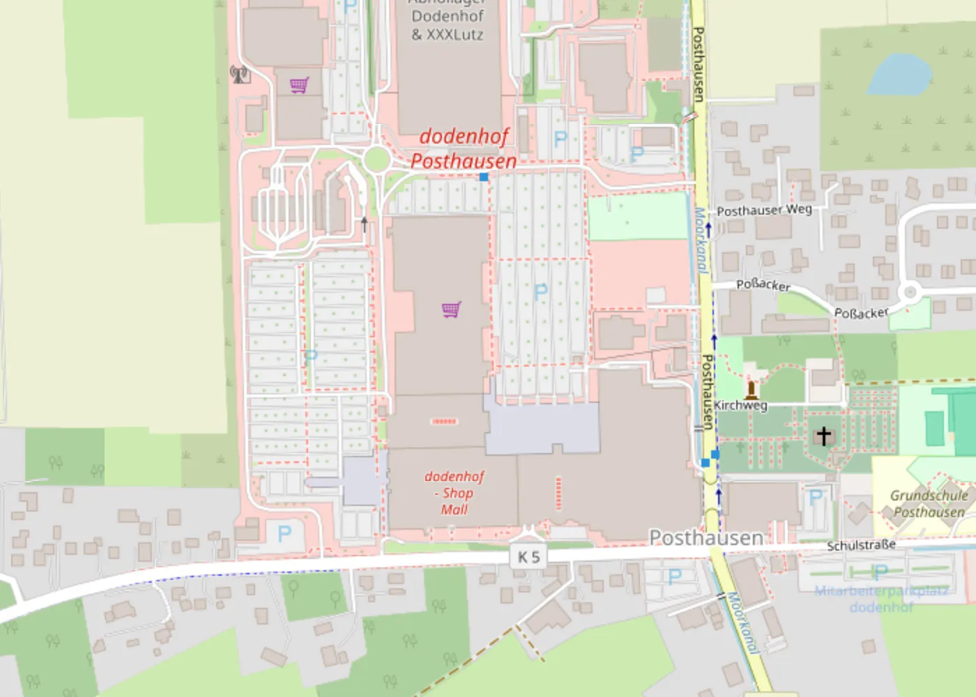 OpenStreetMap-Karte mit dem Standort der Apotheke bei Dodenhof, Posthausen 1, 28870 Ottersberg